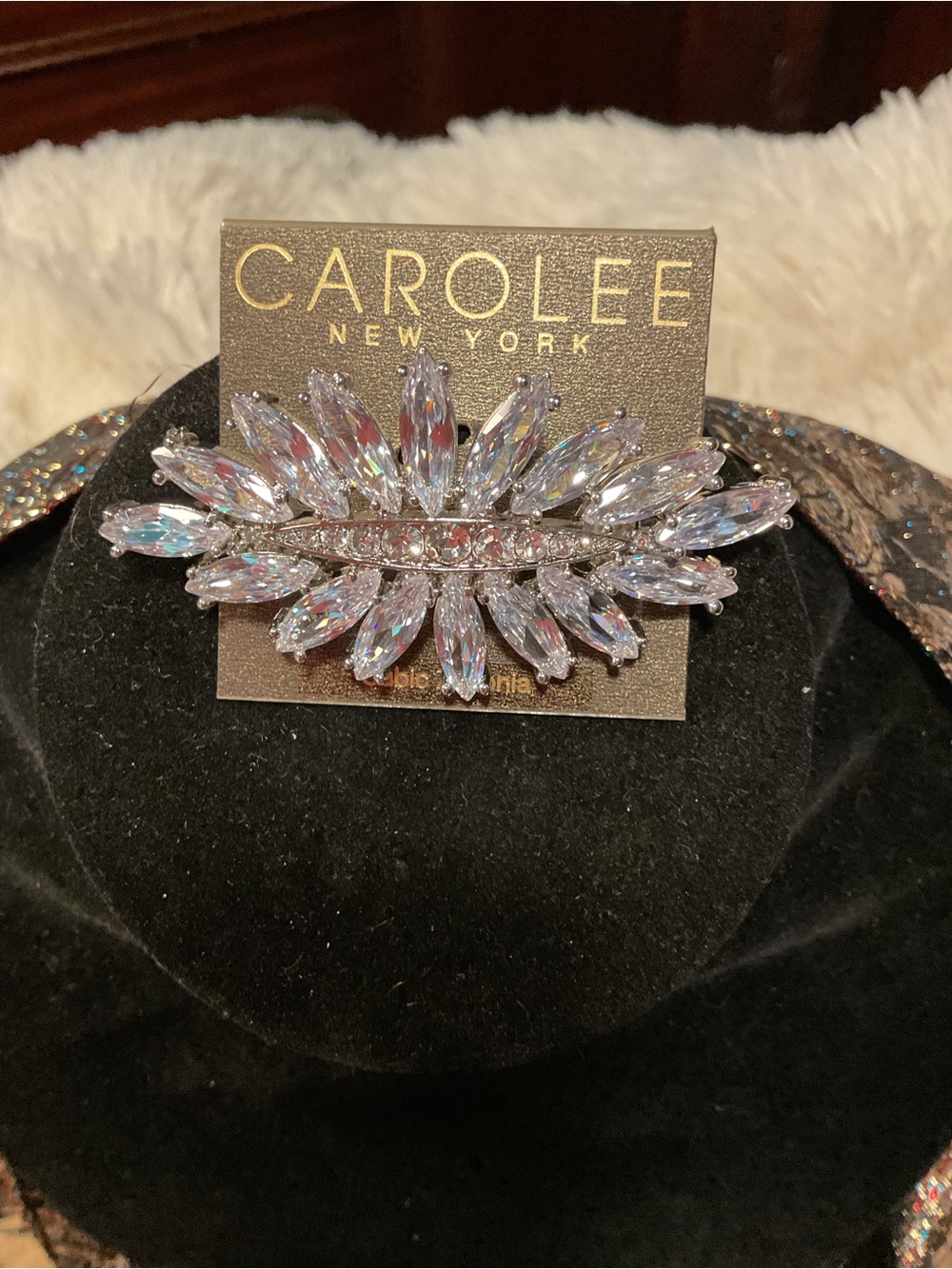 Carolee Silver Clear Marquise Crystal Sunburst Brooch